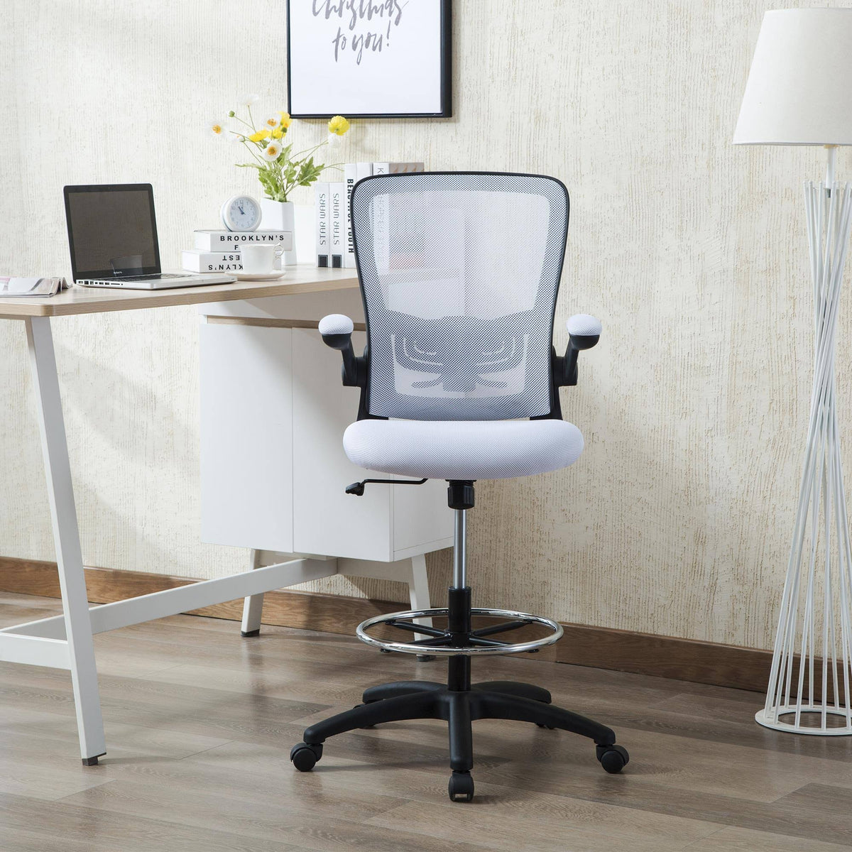 White/Black Mesh Drafting Chair V235741