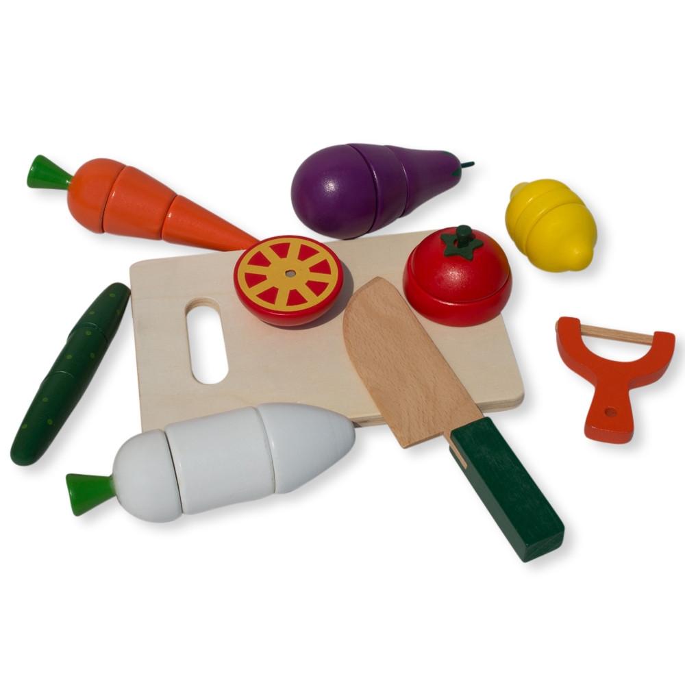 22 Pieces Magnetic Wooden Toy Kitchen Play Set with Vegetables & Knife A505242