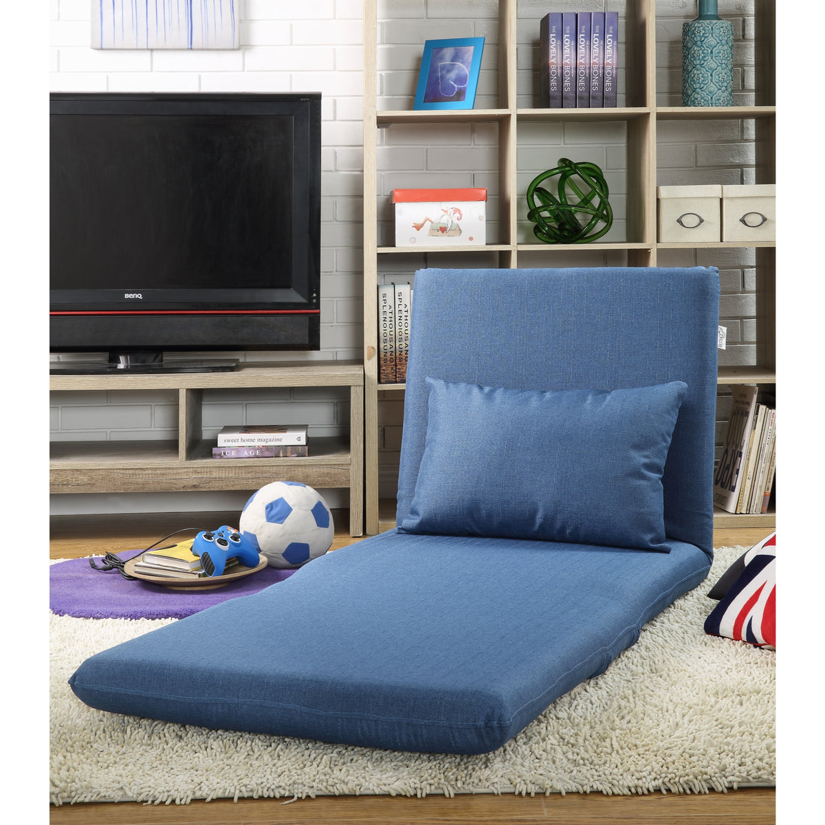 Blue Linen 5 Position Adjustable Convertible Floor Chair I281