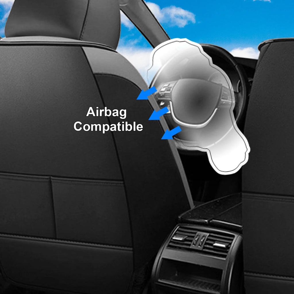 Black&Gray PU Leather 5 Seats Car Seat Cover Full Set E412753