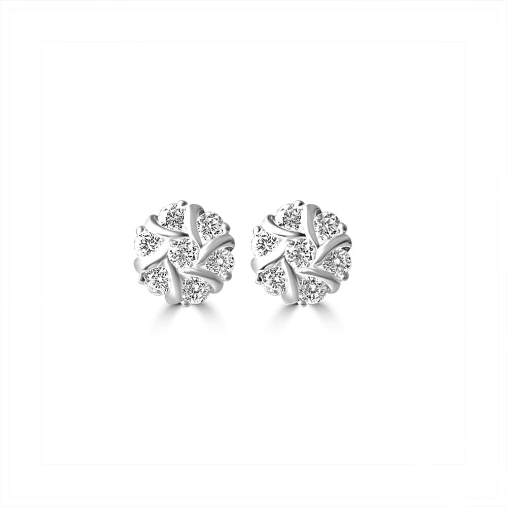 925 Sterling Silver Round Floral Starburst Lab Grown Diamond Stud Earrings L287