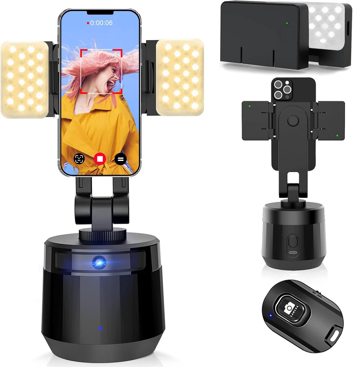 White Pack of 2 Auto Face Motion Tracking Phone Holder with Remote D362