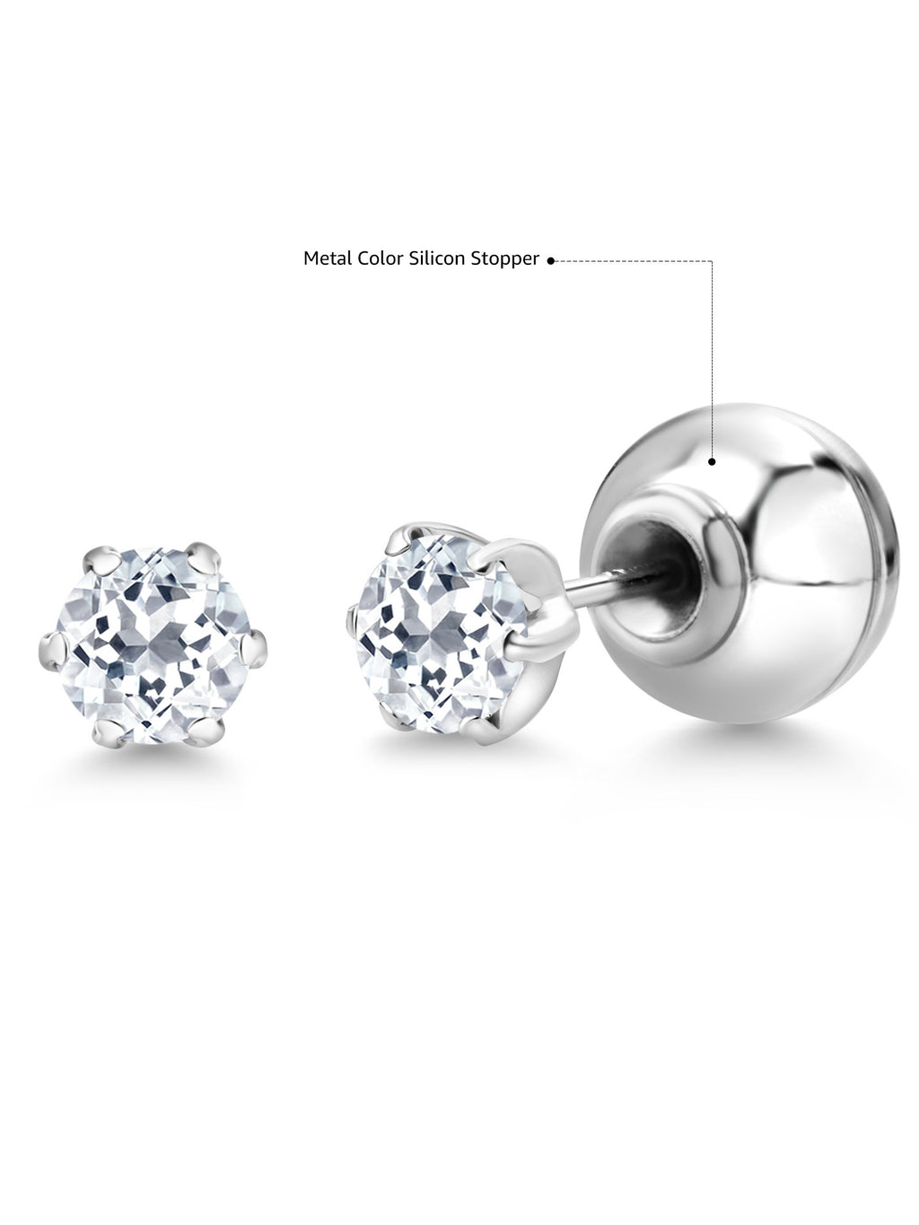 Platinum Stud Earrings 0.28 Ct Round White Topaz F7903