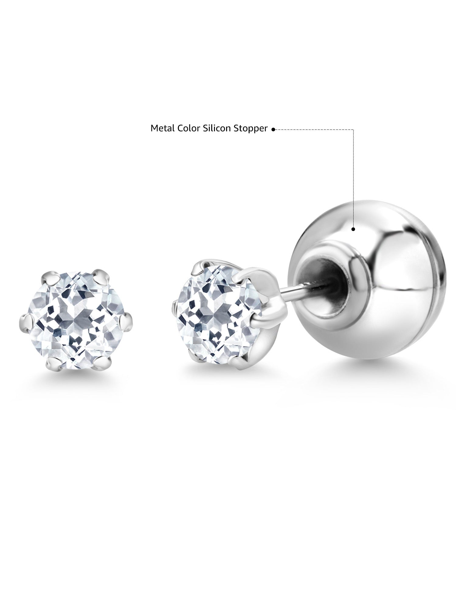 Platinum Stud Earrings 0.28 Ct Round White Topaz F7903