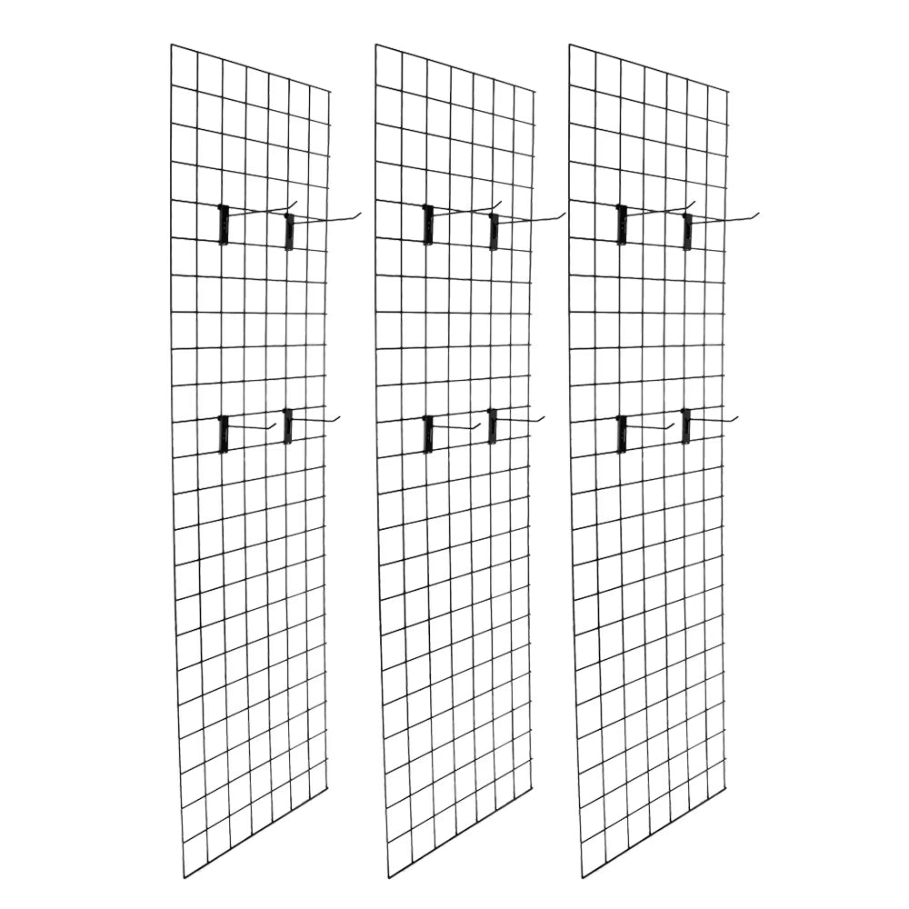 6' x 2' Wire Grid Panel Display Rack with Hooks, 3-Pack K936024