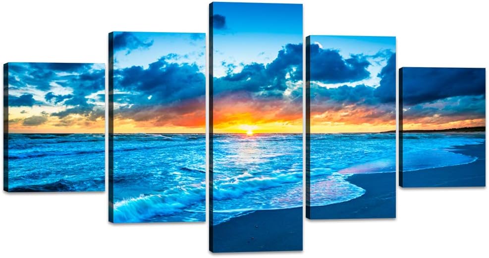 Blue Clear Ocean Seascape Canvas Wall Art with Frame 50''Wx24''H F7088