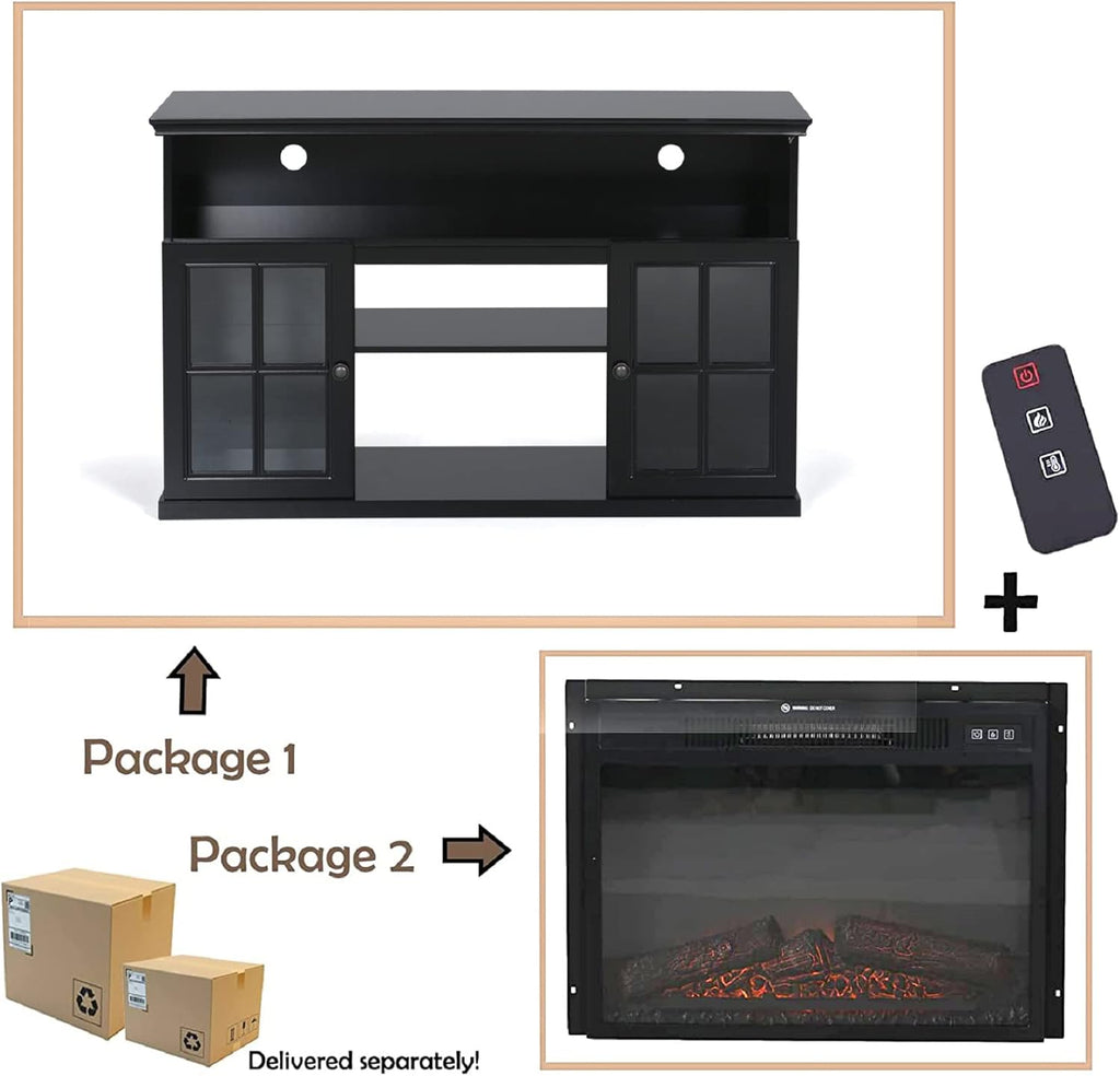 Black Fireplace TV Stand with Insert Fireplace and Adjustable Shelves F58129