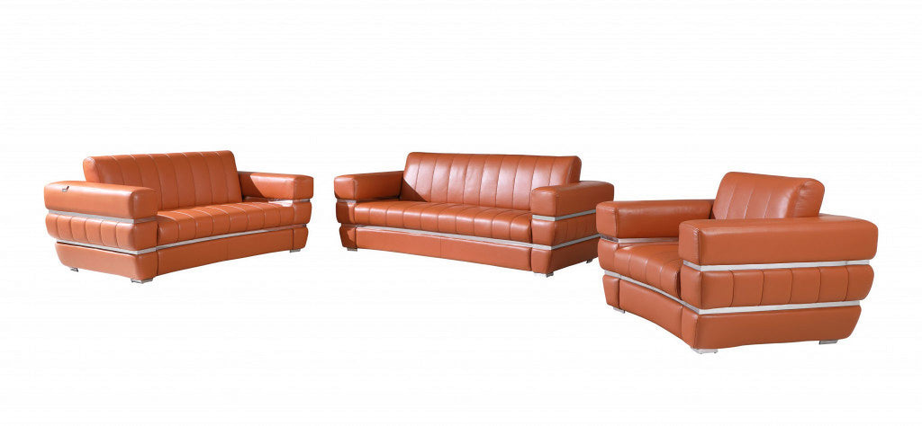 Camel Italian Leather Six Person Seating Set Z7404