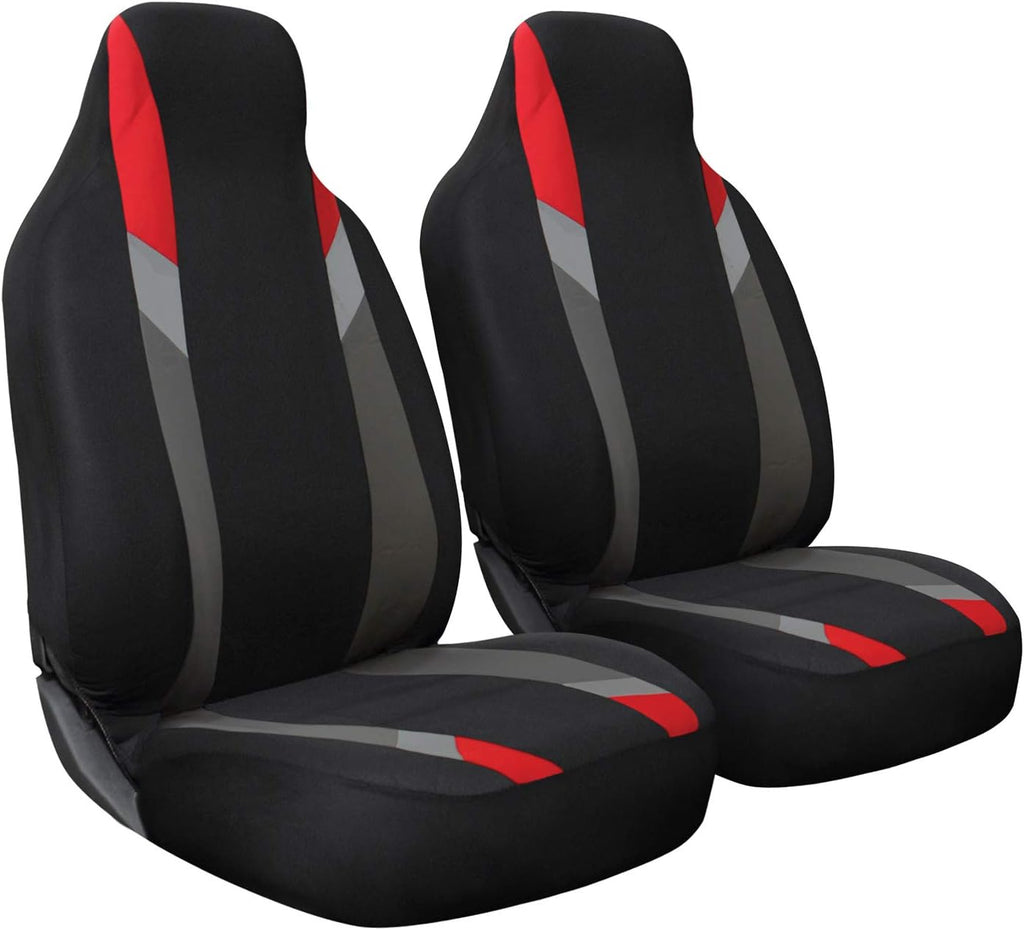 2 pc Set Poly Cloth Black Red Gray Car Seat Cover H2891