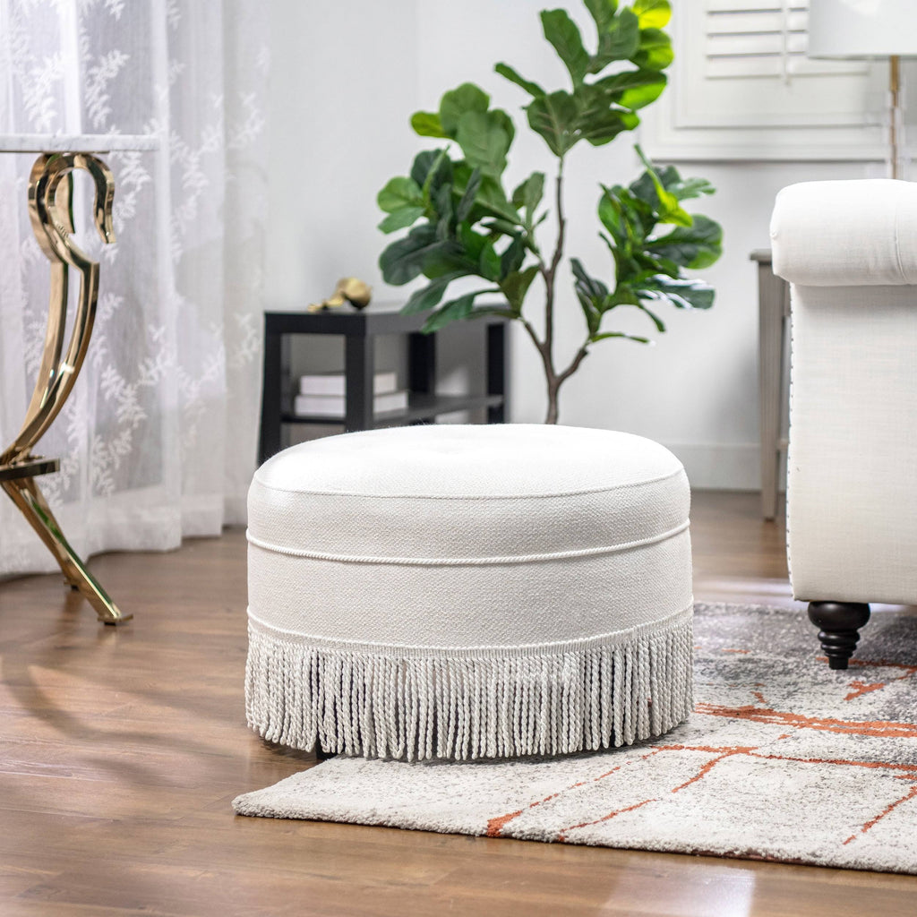 Off White Tufted Round Ottoman I1326