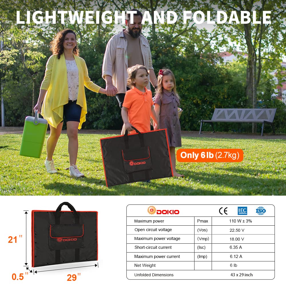 110w 18v Portable Foldable Solar Panel Kit with Controller 2 Usb Output D407138