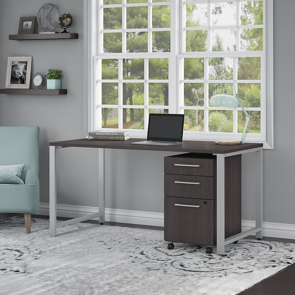 60W x 30D Table Desk with 3 Drawer Mobile File Cabinet, Storm Gray Y34603