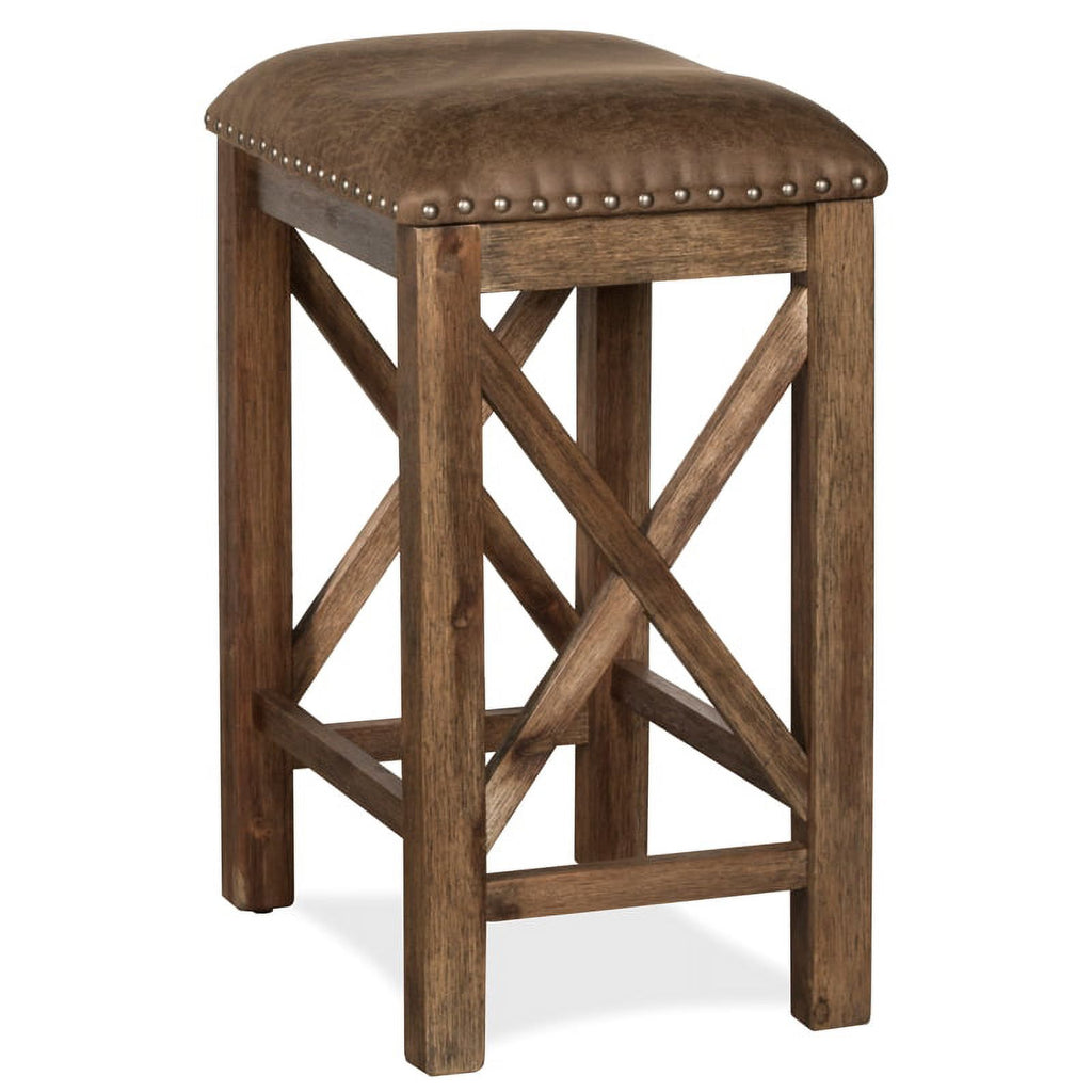 26" Wood/Faux Leather Counter Stool in Brown (Set of 2) K604522