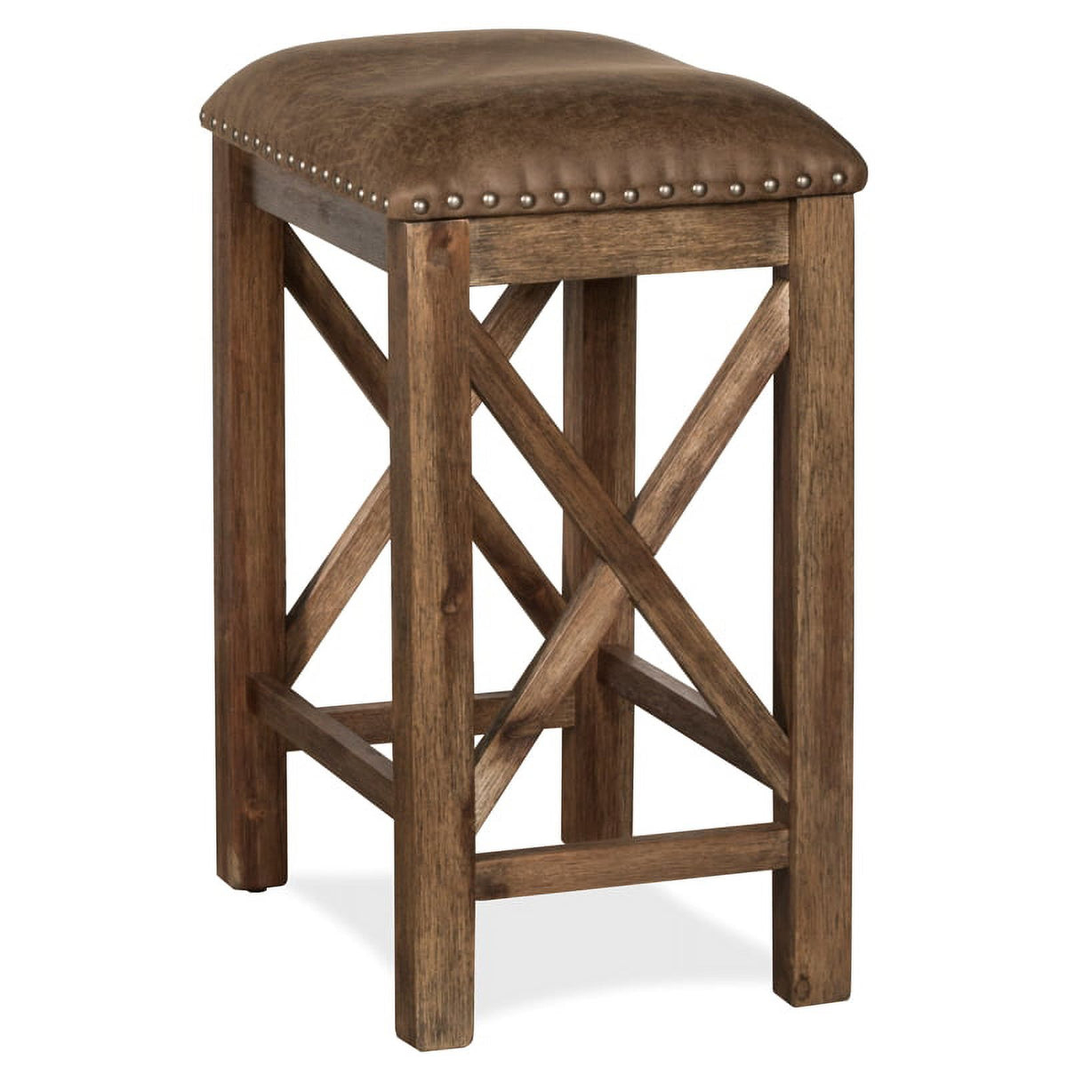26" Wood/Faux Leather Counter Stool in Brown (Set of 2) K604522
