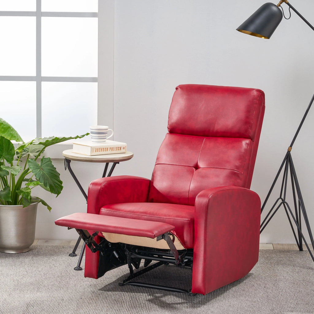 Red Faux Leather Recliner F848