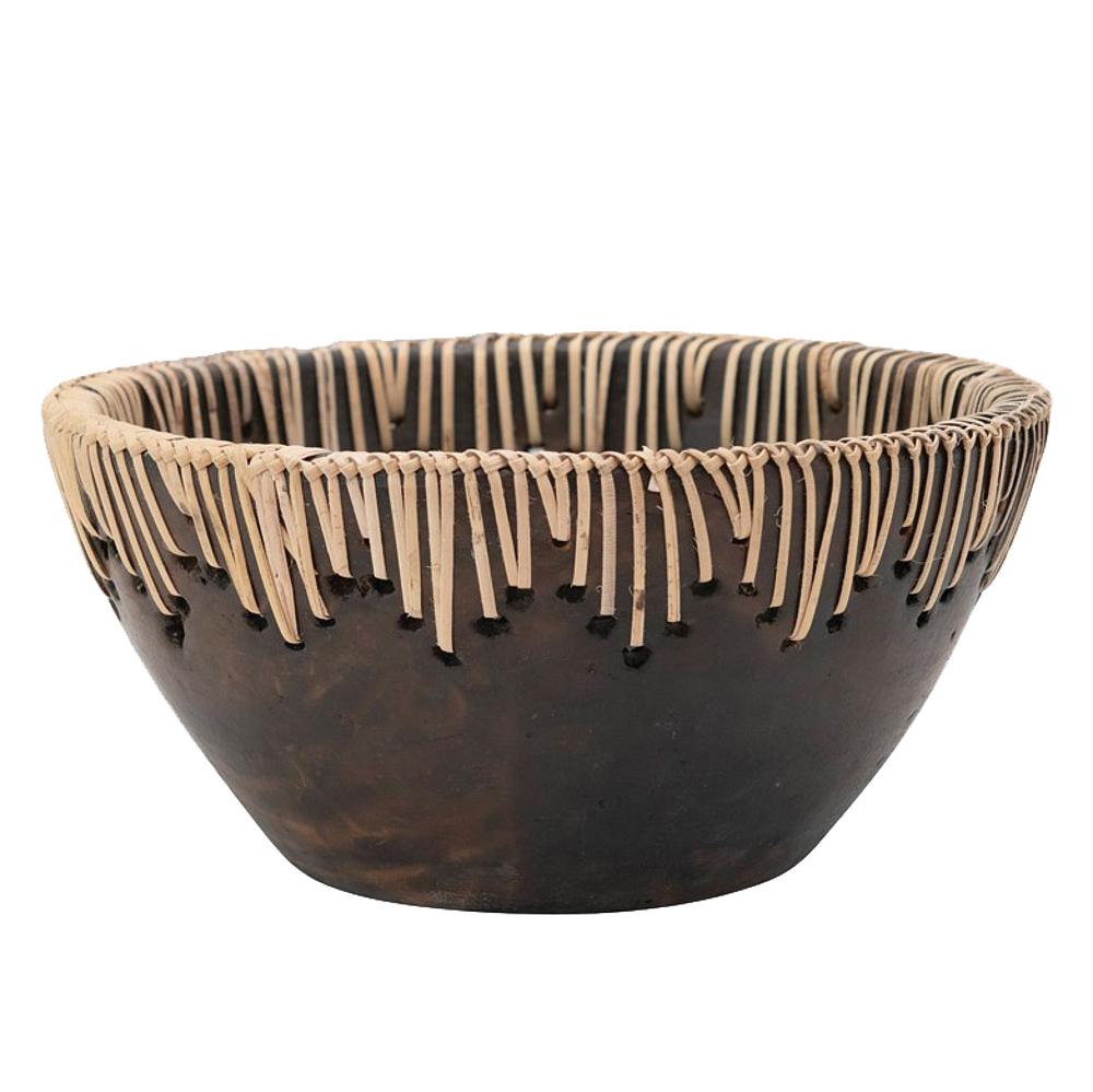 Brown Terra Cotta Bowl with Rattan Stitching G833