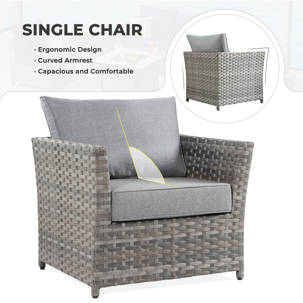 Grey 10 Piece Wicker Patio Conversation Set with Sofa, Ottoman, Fire Pit, Swivel Rocking Chairs J593976