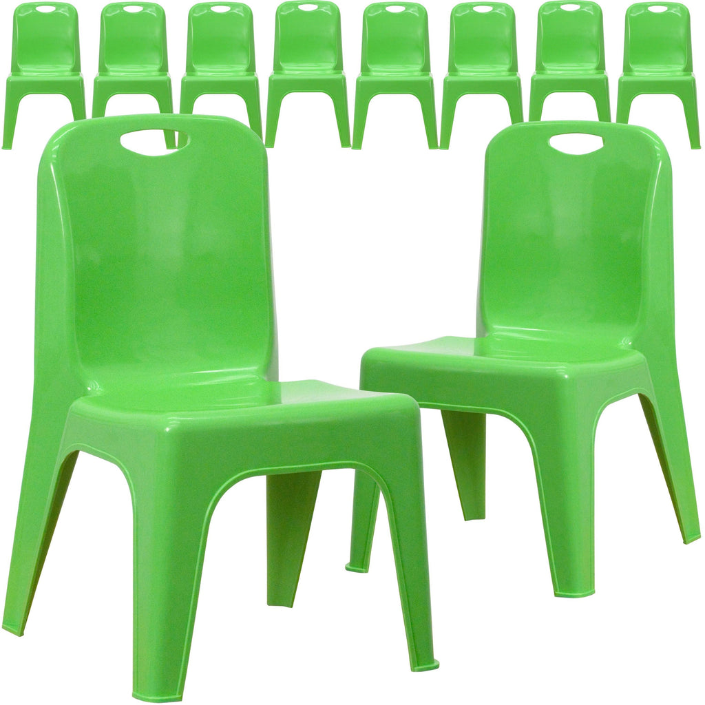 Green Plastic Stackable School Chair with Carrying Handle J532572