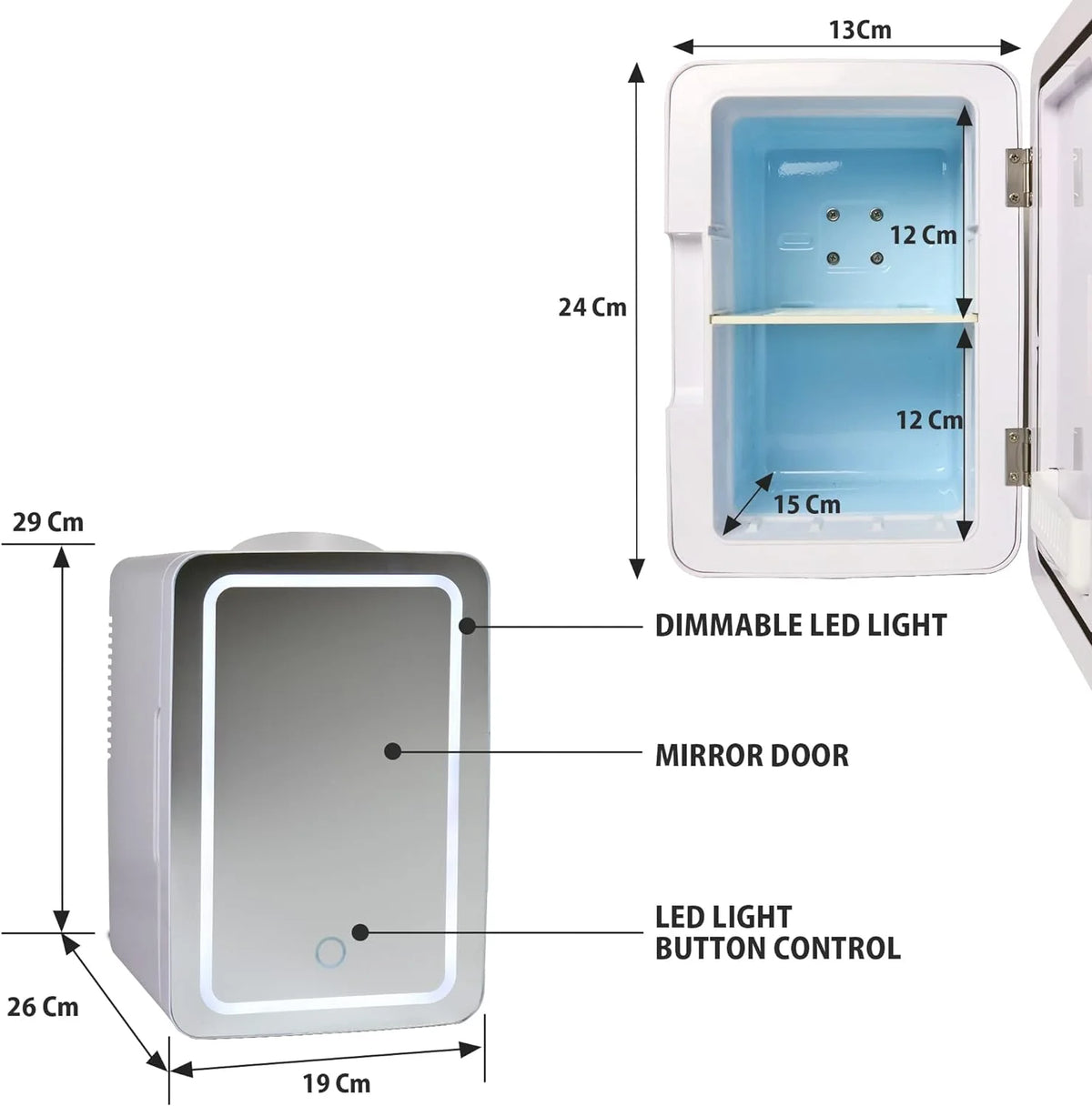Mirrored LED Cooler/Mini Fridge, 6 Liters F9318
