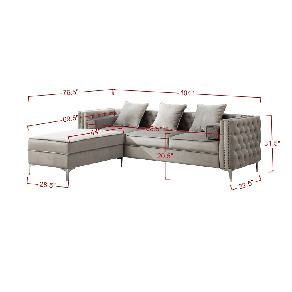 Gray Velvet Sleeper Sectional Sofa U2219