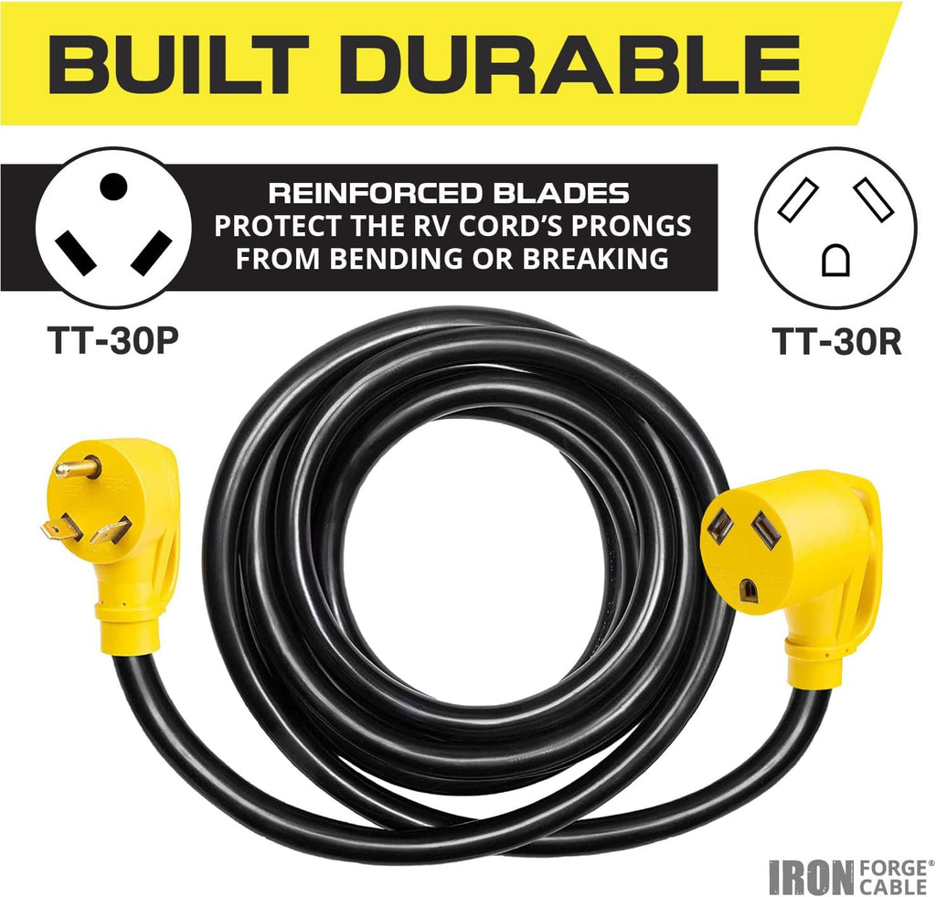 30 Amp RV Extension Cord 25 Ft 10/3 STW TT-30P to NEMA L5-30R 125v Power Cord Q93677