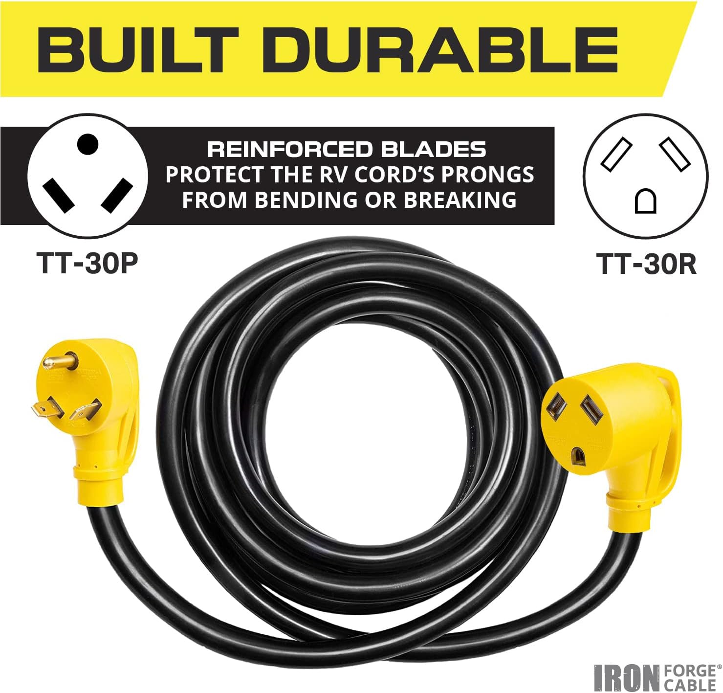 30 Amp RV Extension Cord 25 Ft 10/3 STW TT-30P to NEMA L5-30R 125v Power Cord Q93677
