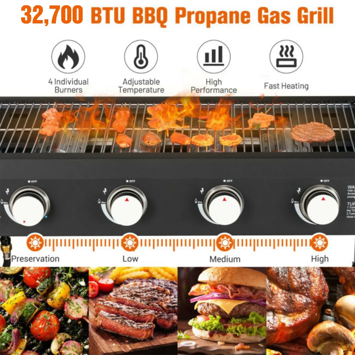 Black 4-Burner Propane Gas Grill L428741