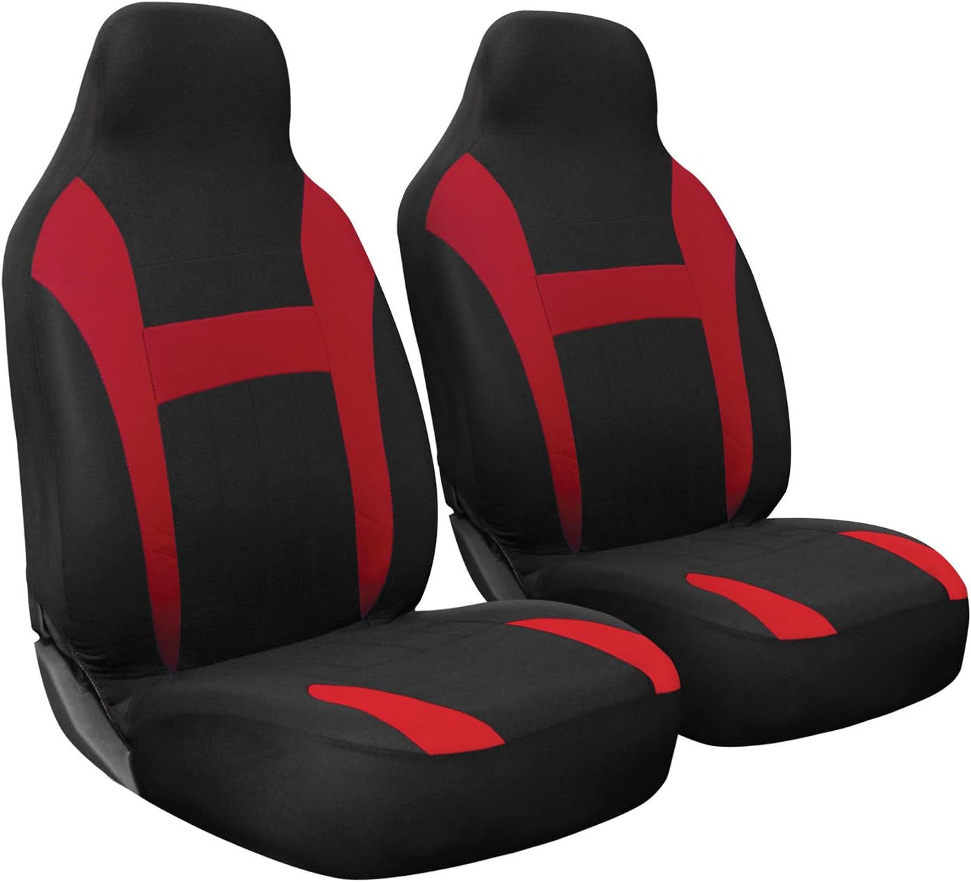 2 pc Set Poly Cloth Black Red Gray Car Seat Cover H2891