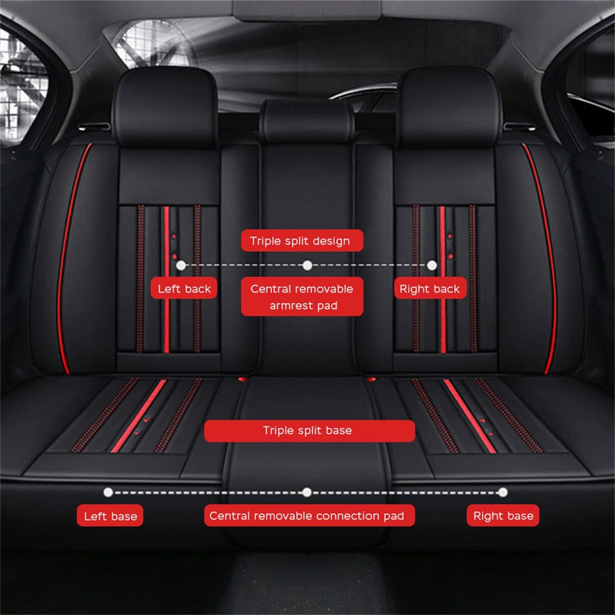 Waterproof PU Leather Car Seat Covers for 5 Seats, Black A60346