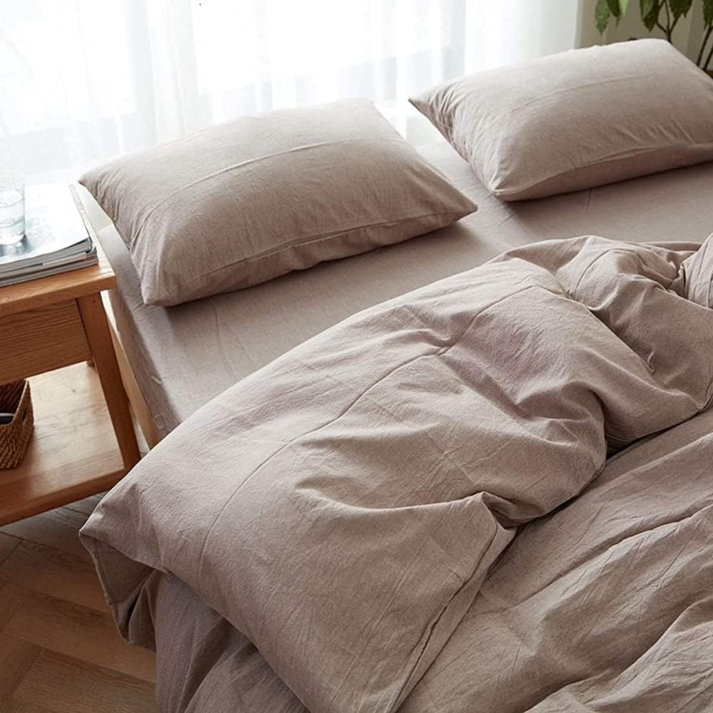 Yellow 100% Natural Washed Cotton Duvet Cover with Closure Ties (3pcs, Queen) V9093