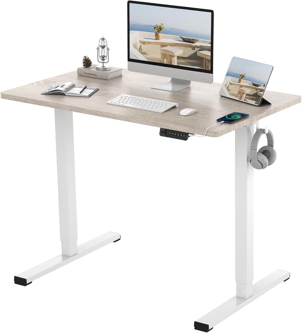 Bamboo Standing Desk 48 x 24 Inches Electric Sit Stand Up Desk with White Frame N325